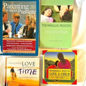 Collection of parenting books.